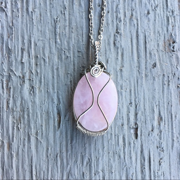Gemstone Necklace Rose Quartz Handmade Wire Wrap - Picture 5 of 5